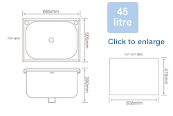 Milena Inset 45 litre diagram of dimensions